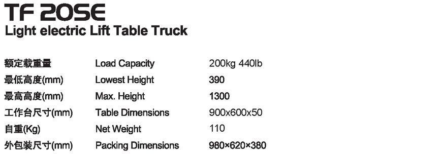 電動輕型平臺車 TF 20SE 電動輕型平臺車 TF 20SE